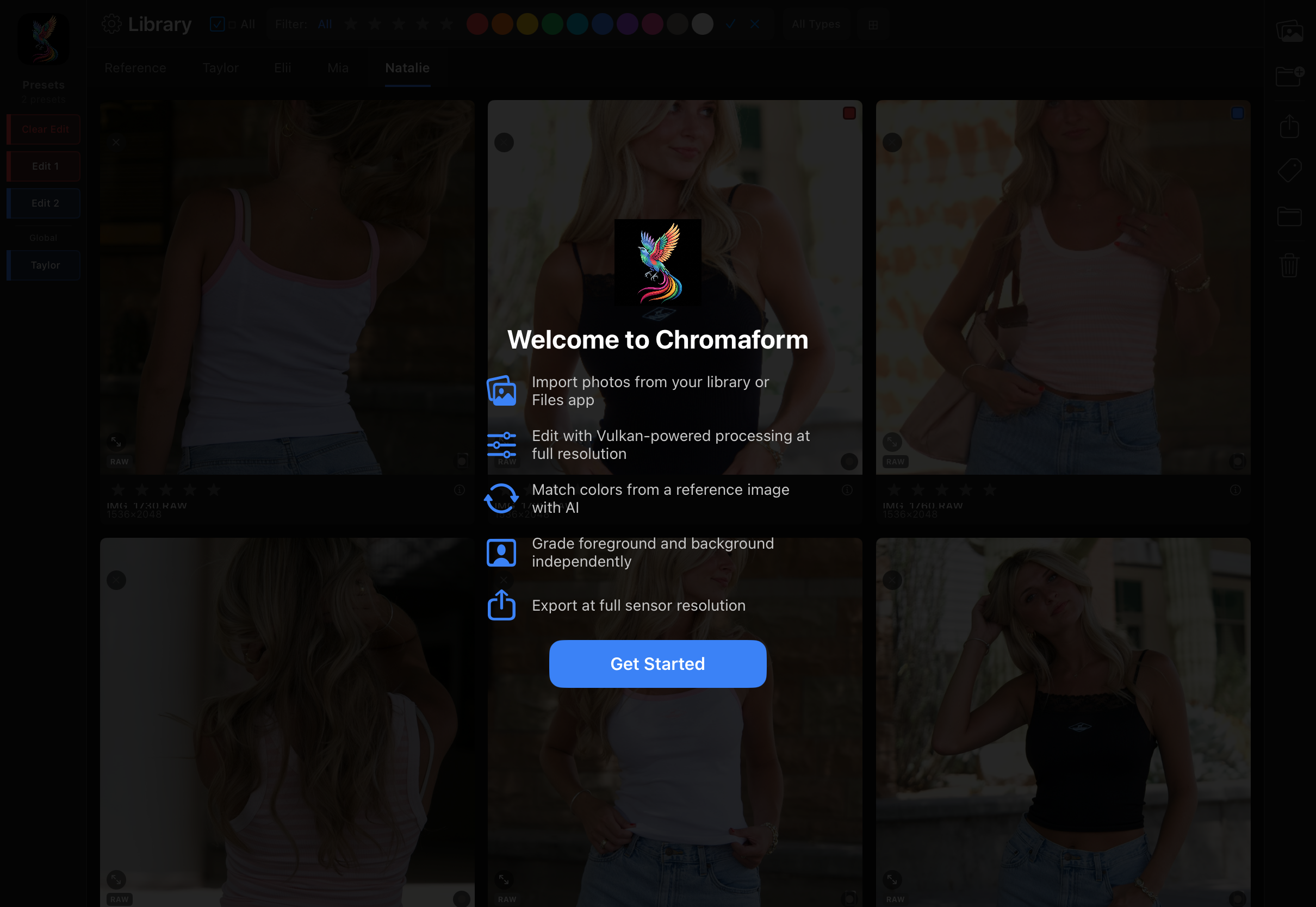 Chromaform welcome screen